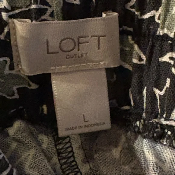 LOFT Skirt Womens L Linen Blend Pockets Pull On Elastic Floral Black Blue Green - Picture 2 of 8